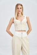 Top PU Duo Color Feminino Acostamento Preto C/ Off White