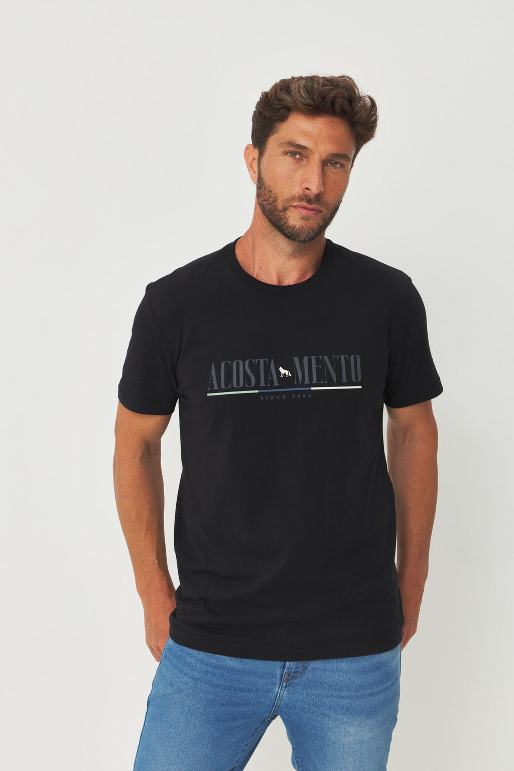 Camiseta Casual Estampada Masculina Acostamento Preto