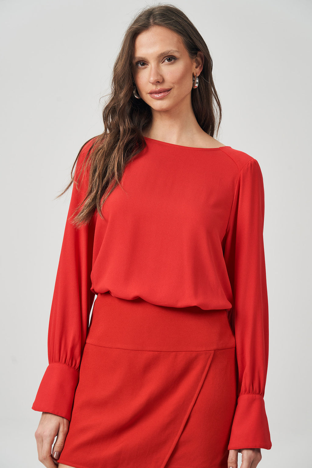 Blusa Punho Efeito Tulipa Feminina Acostamento Red Velvet