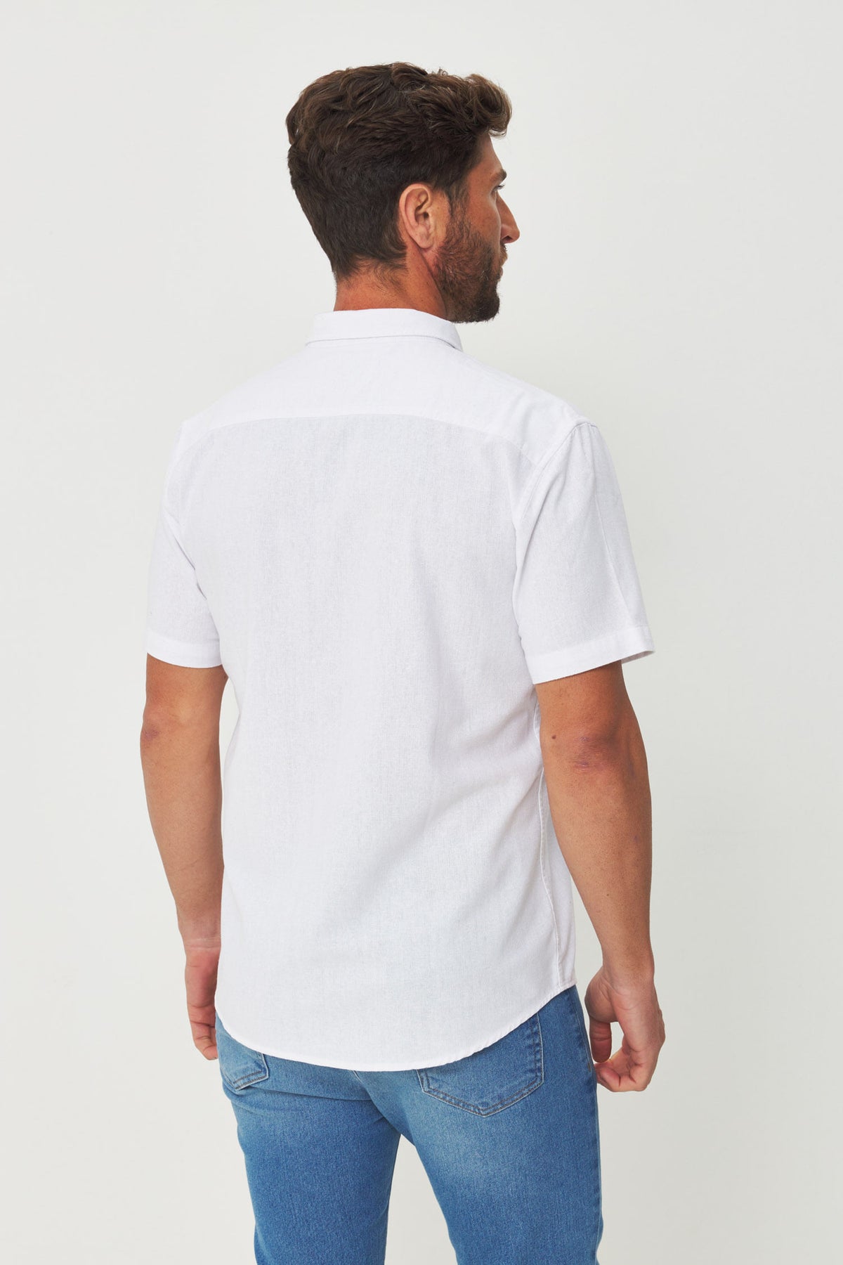 Camisa Casual Manga Curta Masculino Acostamento Branco