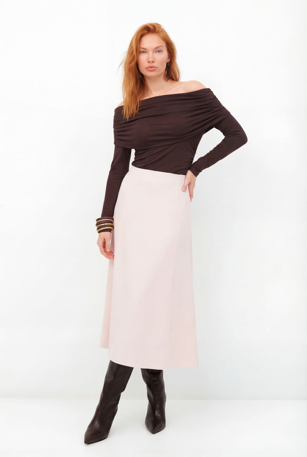 Saia Midi Reta Básica ACT Feminina Dusty Pink