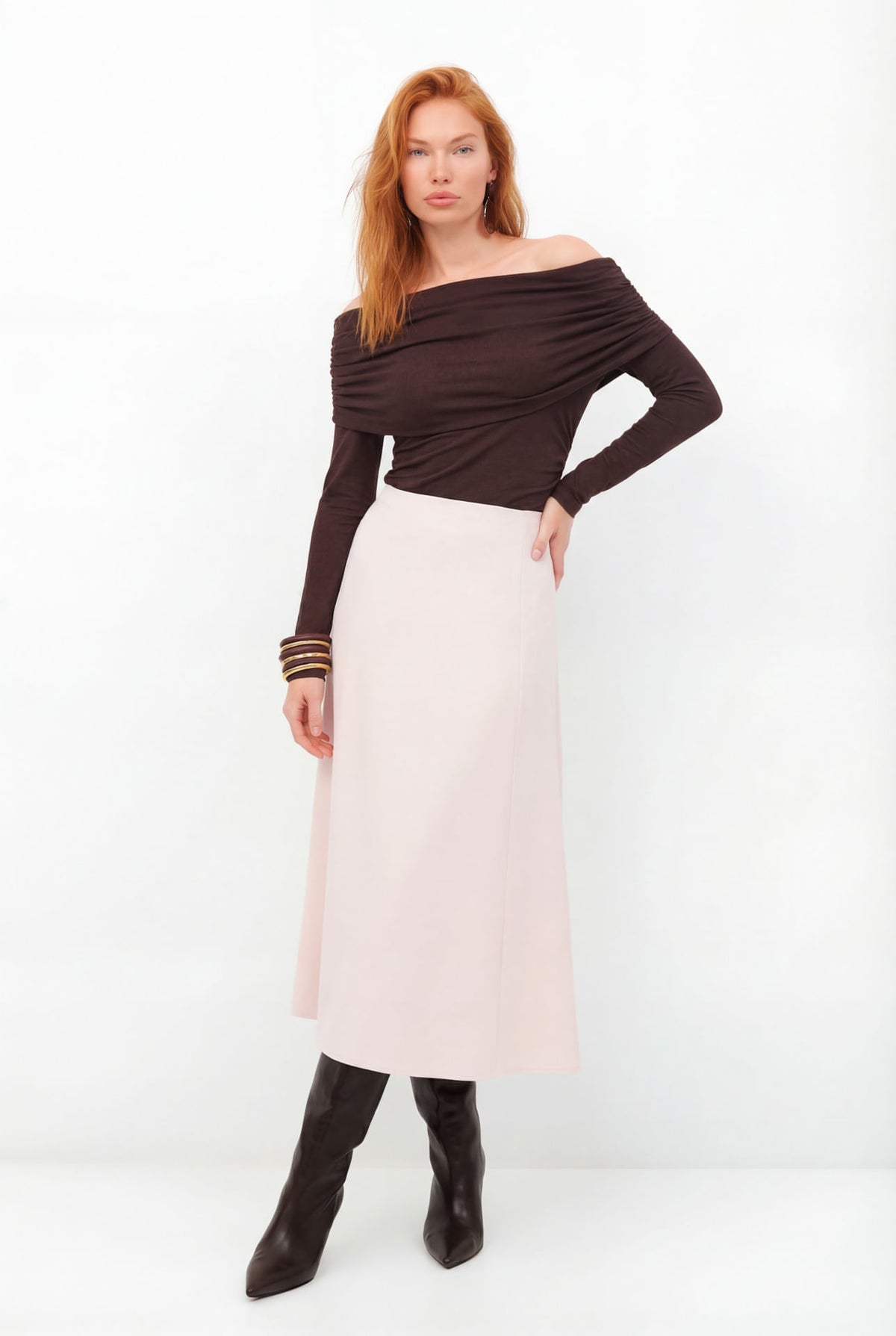 Saia Midi Reta Básica ACT Feminina Dusty Pink
