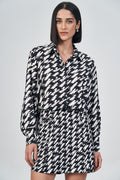 Camisa Print Feminina Acostamento Pied De Poule Maxi