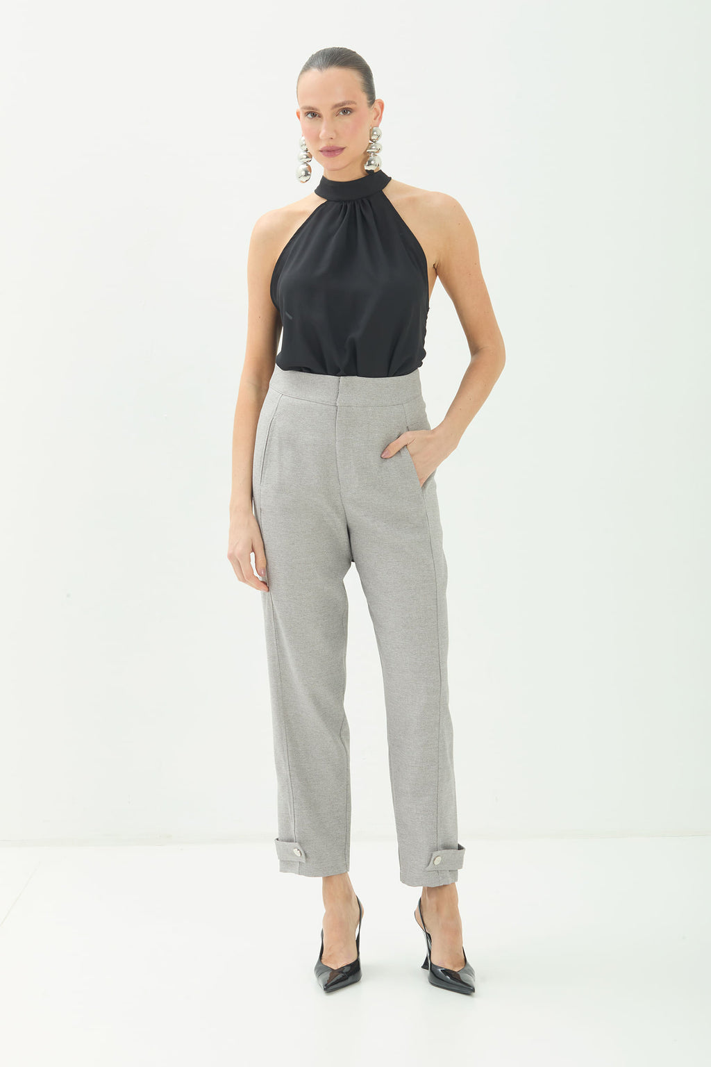 Calça Alfaiataria Com Barra Dobrada ACT Feminina Light Silver