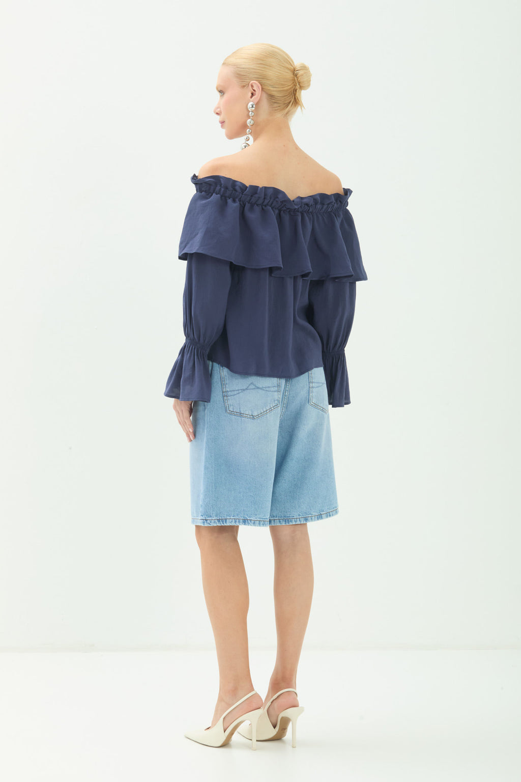 Blusa Ombro A Ombro Com Babados ACT Feminina Royal Blue