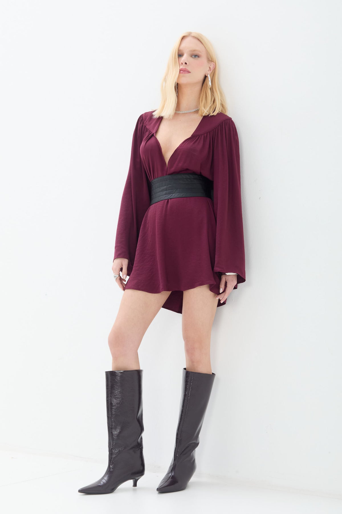 Vestido Manga Longa Acinturado ACT Feminino Preto