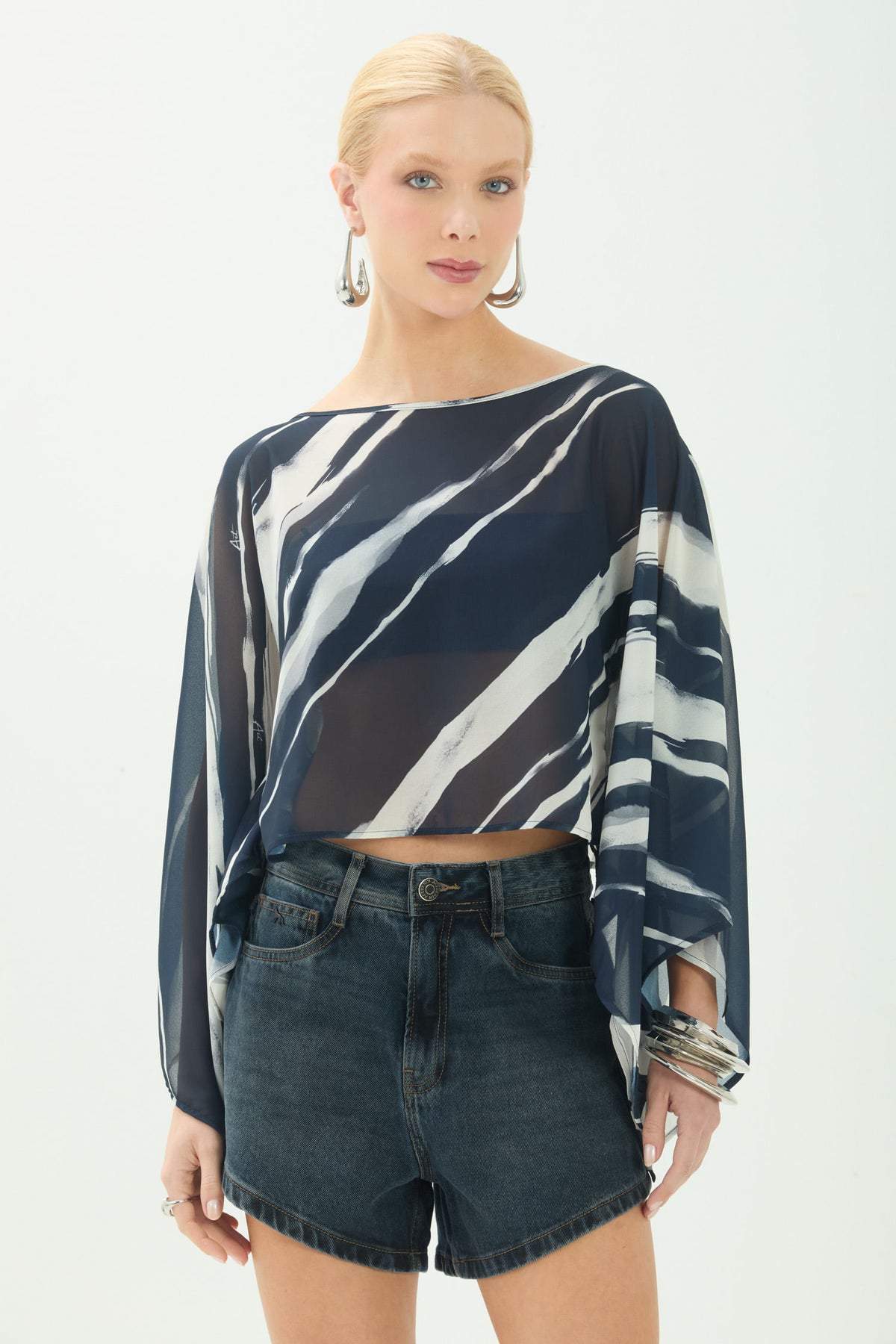 Short Jeans Cintura Alta ACT Feminino Jeans Escuro
