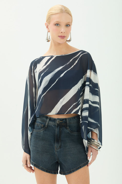 Blusa Estampada Fluida ACT Feminina Royal Stripes