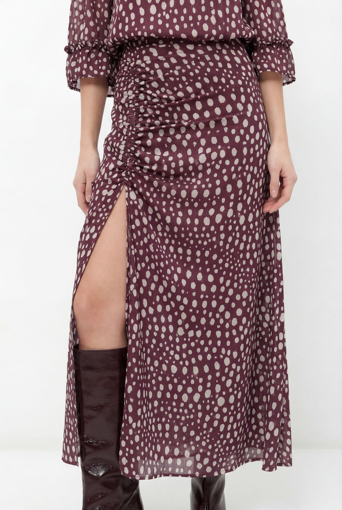 Saia Midi Estampada Fenda Lateral ACT Feminina Deep Flow