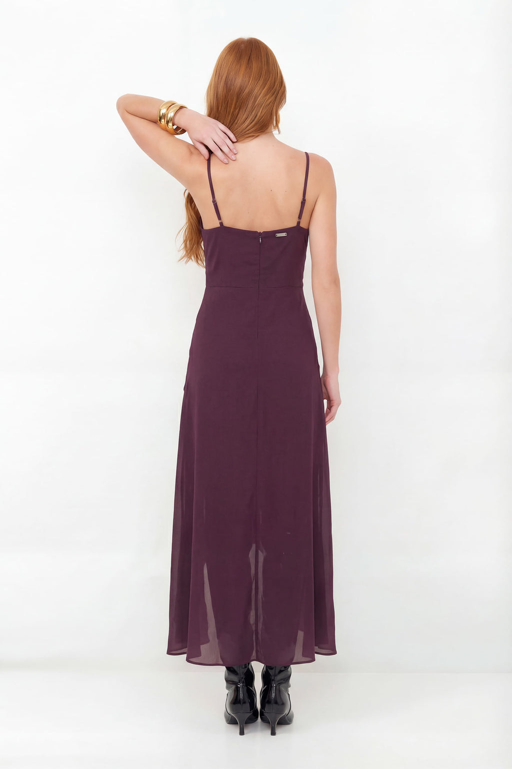Vestido De Alças Com Babados ACT Feminino Deep Ruby