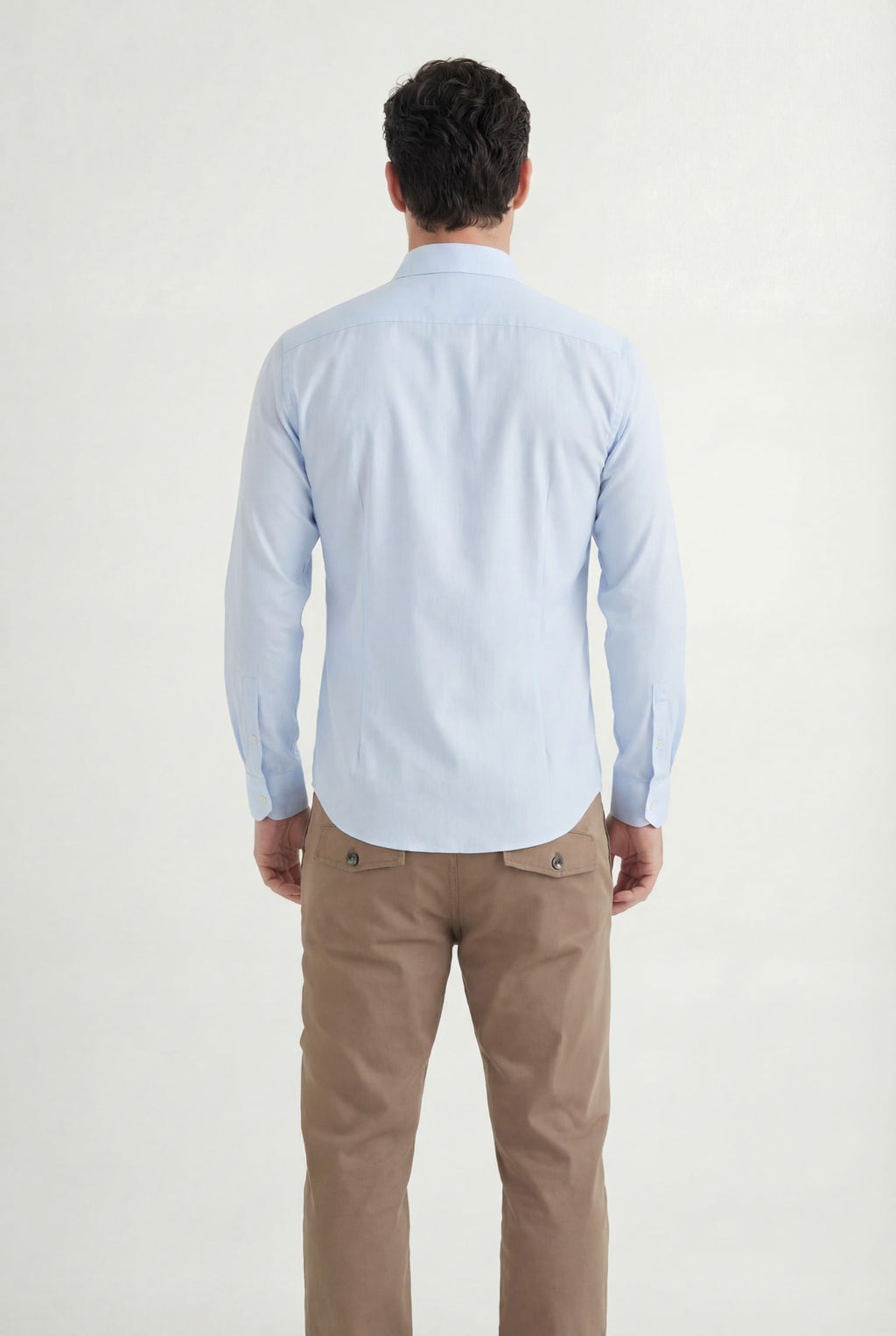 Camisa Casual Manga Longa Masculina Acostamento Micro Listra Azul C/ Branco