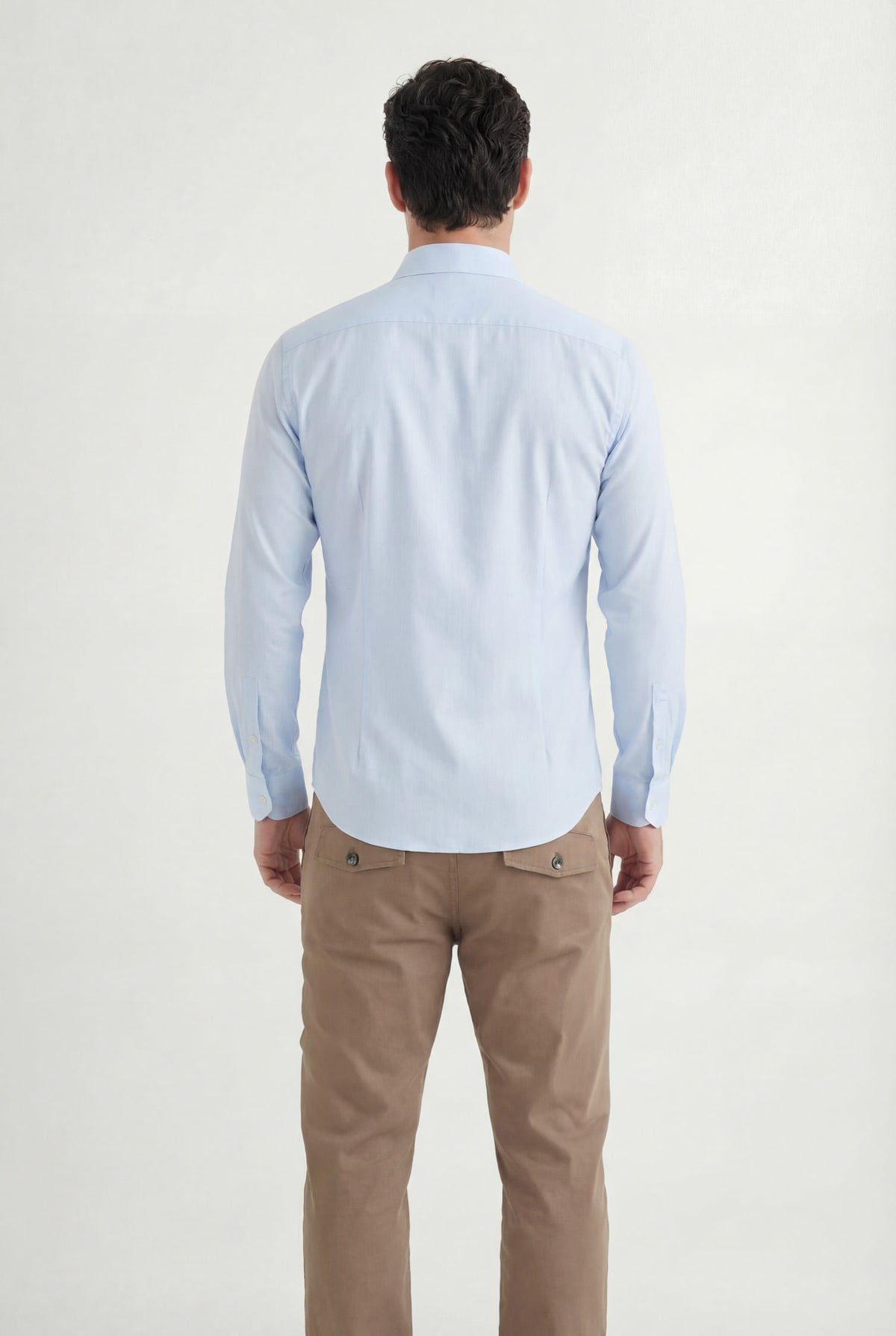 Camisa Casual Manga Longa Masculina Acostamento Micro Listra Azul C/ Branco
