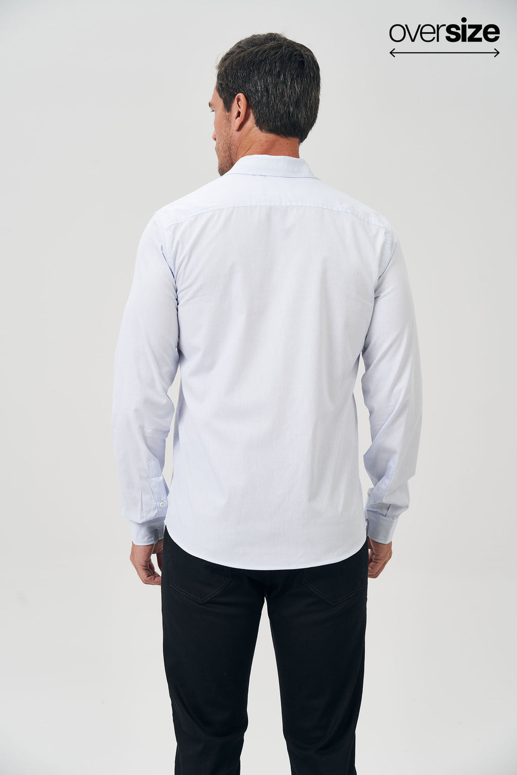 Camisa Manga Longa Masculina Oversize Acostamento Micro Listra Azul C/ Branco