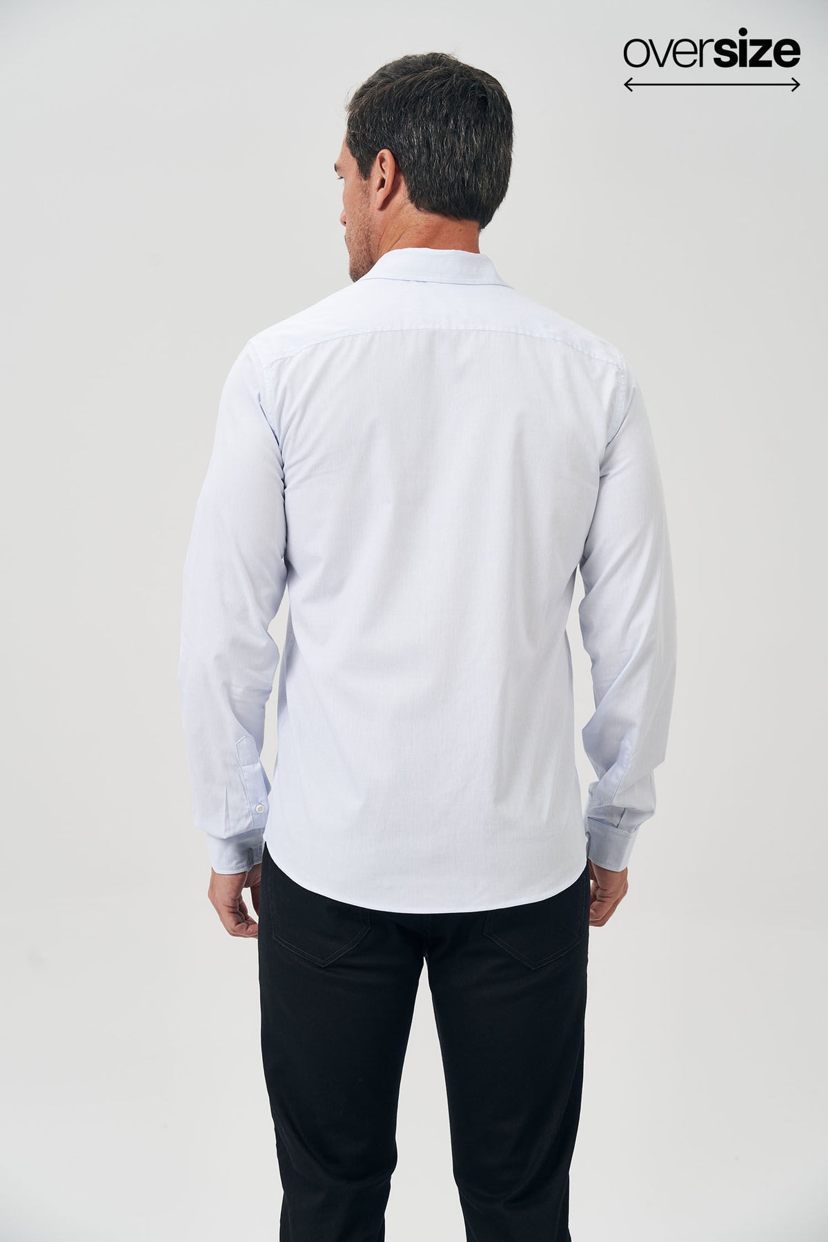 Camisa Manga Longa Masculina Oversize Acostamento Micro Listra Azul C/ Branco
