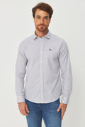Camisa Manga Longa Listrada Masculina Acostamento Micro Listra Cinza C/ Branco