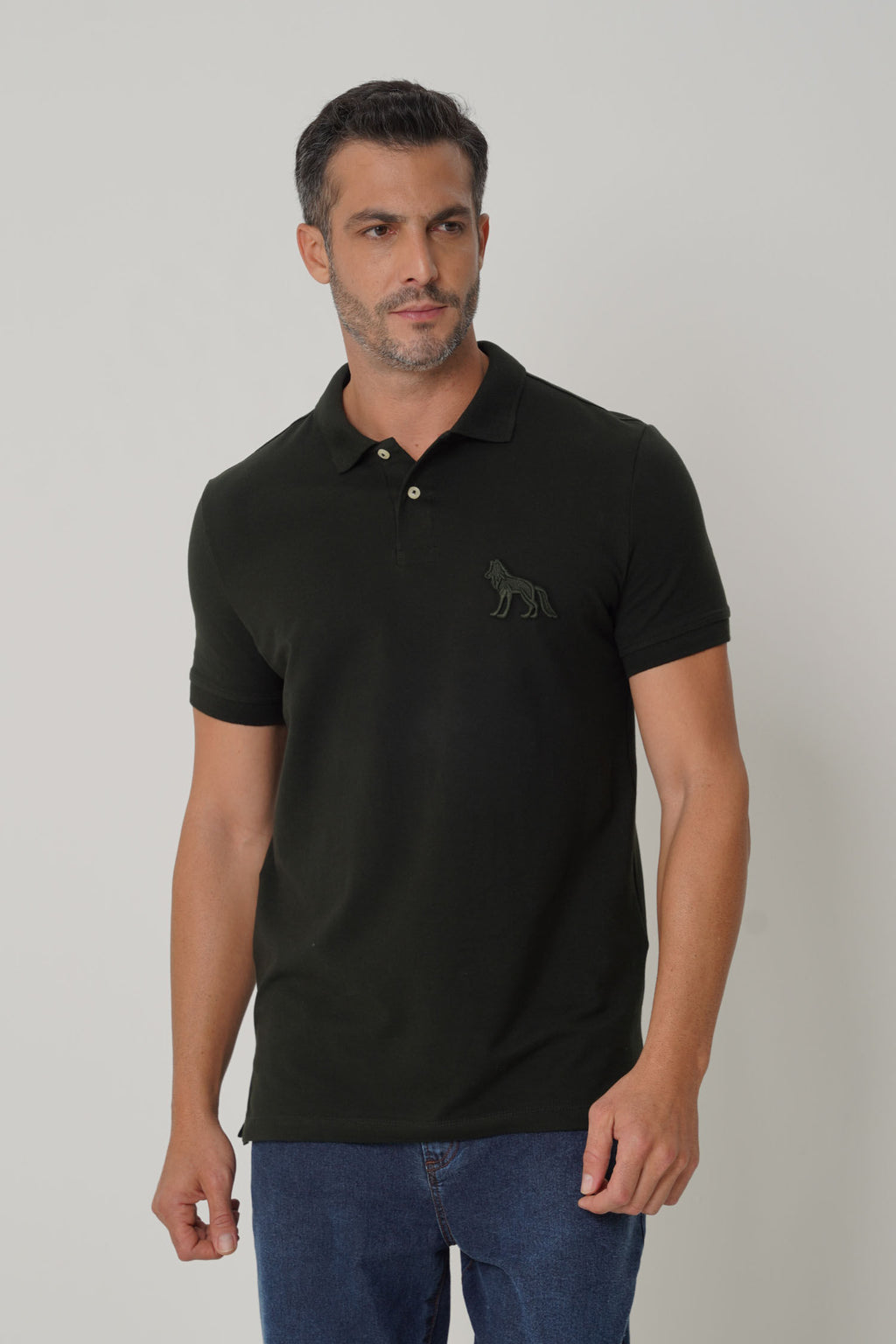 Polo Com Elastano Bordada Masculina Acostamento Verde Folhagem