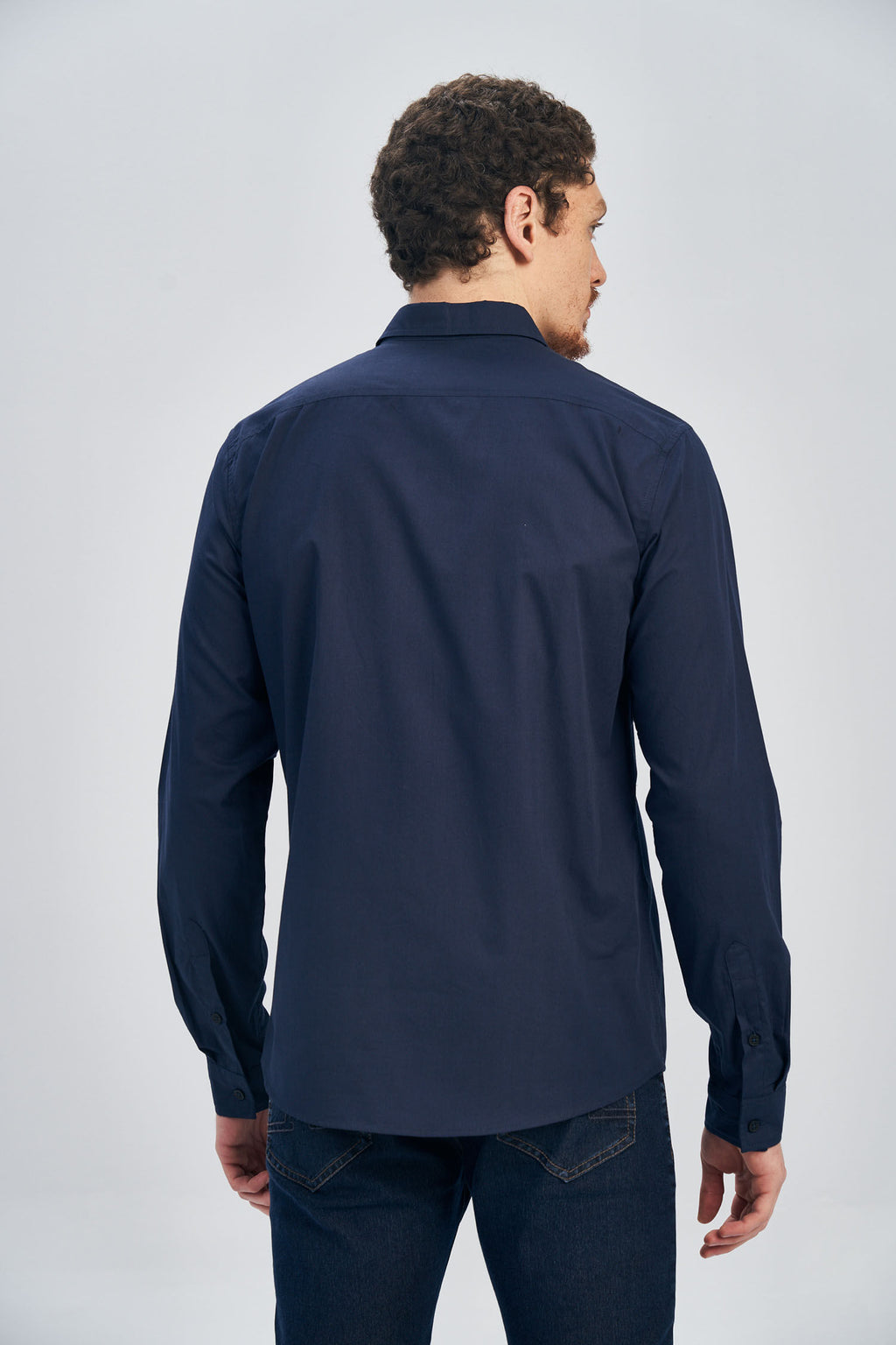 Camisa Básica Manga Longa Masculina Acostamento Azul Claro