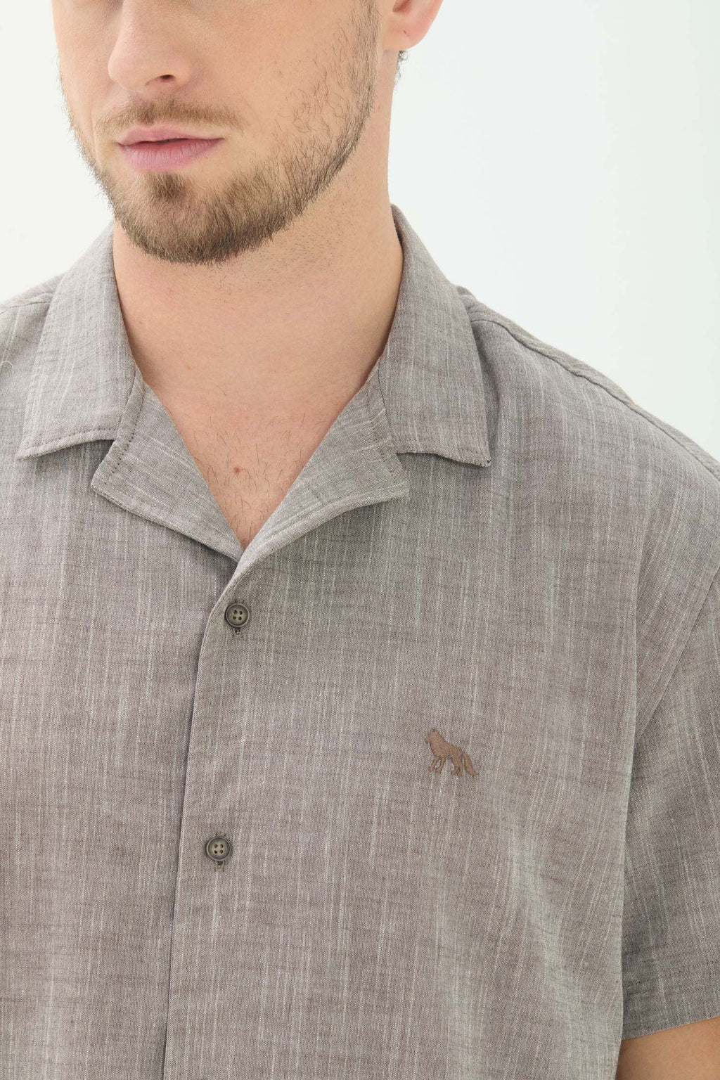 Camisa Linho Manga Curta Masculina Acostamento Marrom