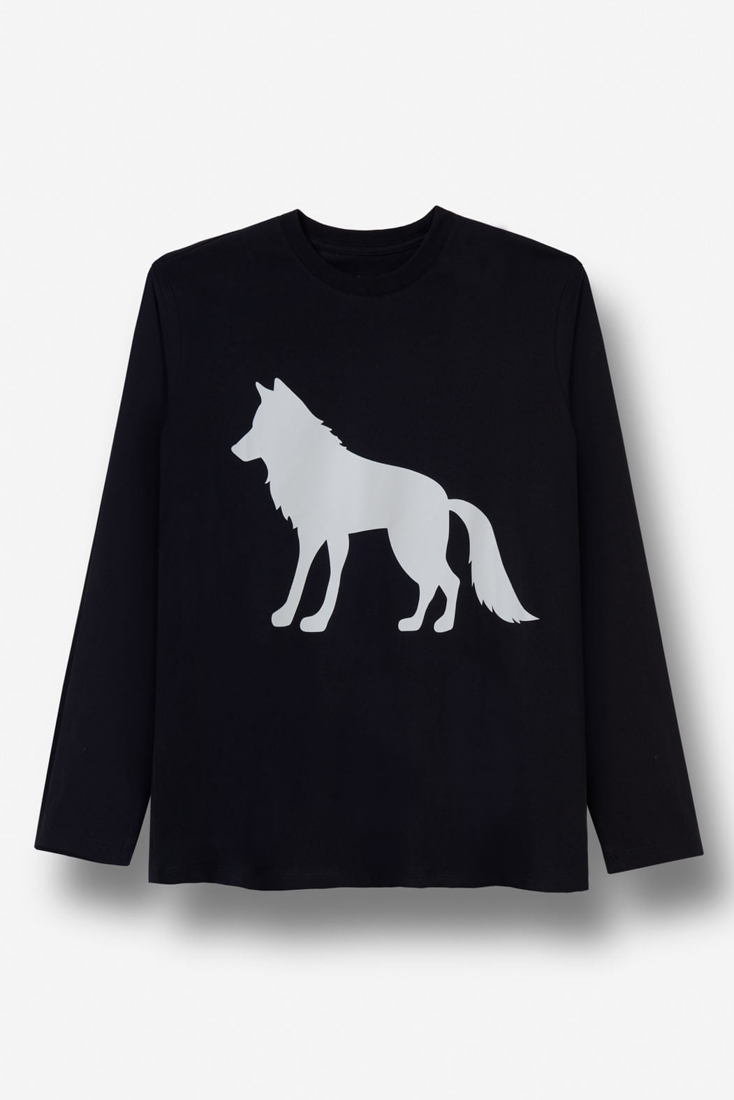 Camiseta Lobo Manga Longa Acostamento Next Preto C/ Estp Cinza Gelo