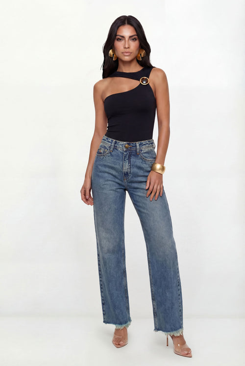 Blusa Assimétrica Com Aviamento Lateral ACT Feminina Preto
