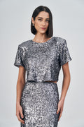 Blusa Brilhos Paetê Feminina Acostamento Light Silver
