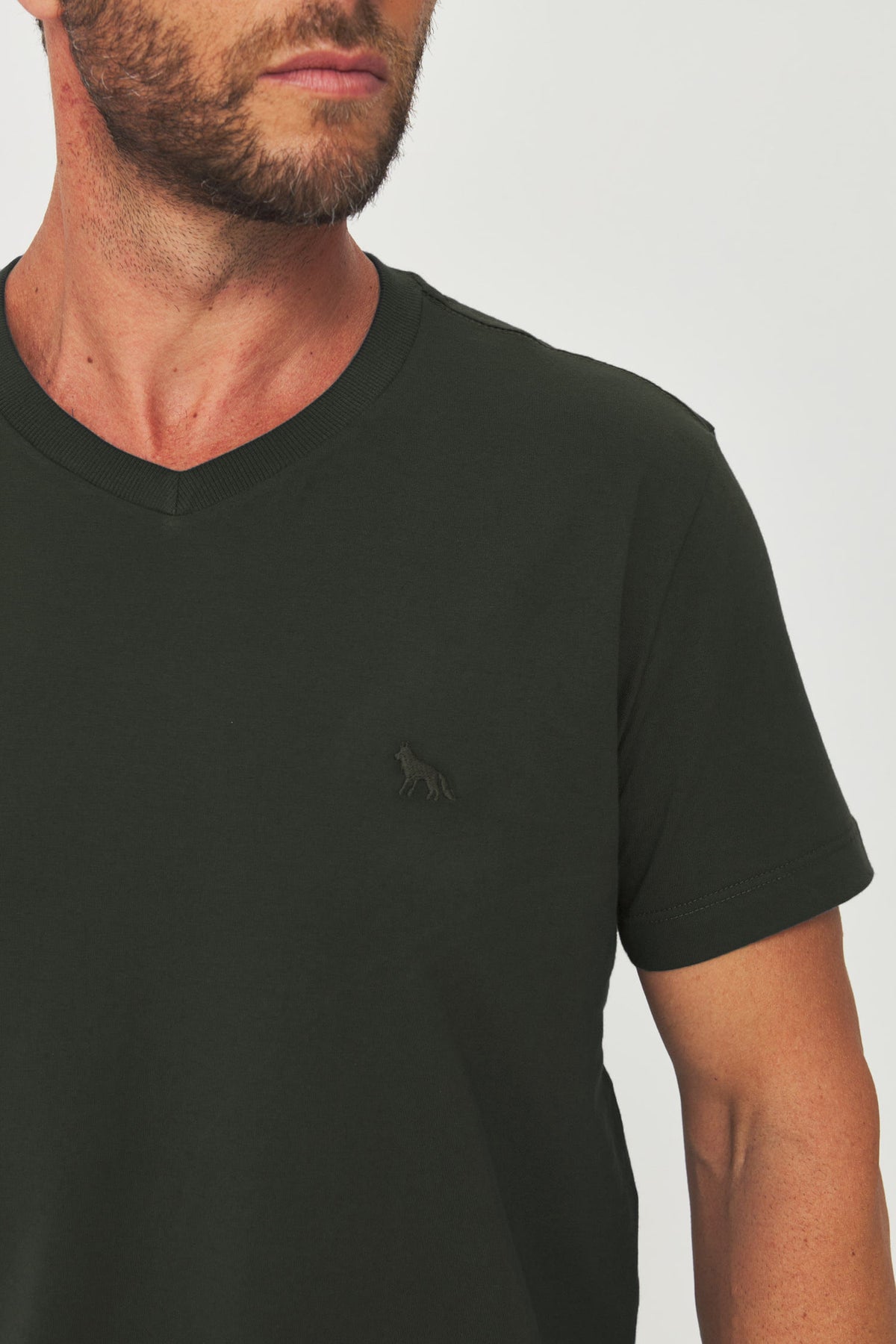 Camiseta Casual Gola V Masculina Acostamento Verde Folhagem