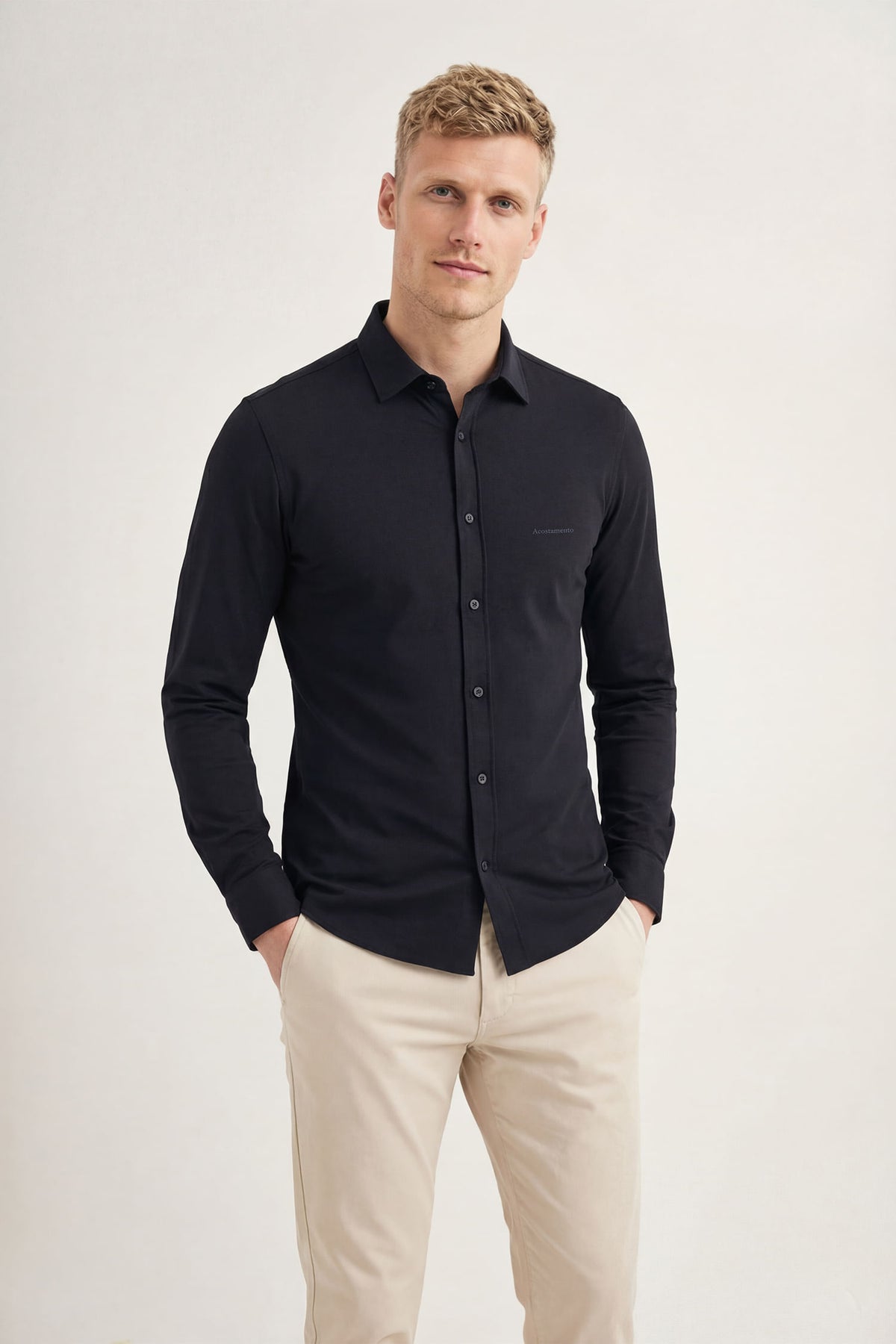 Camisa Manga Longa Slim Masculina Acostamento Natural