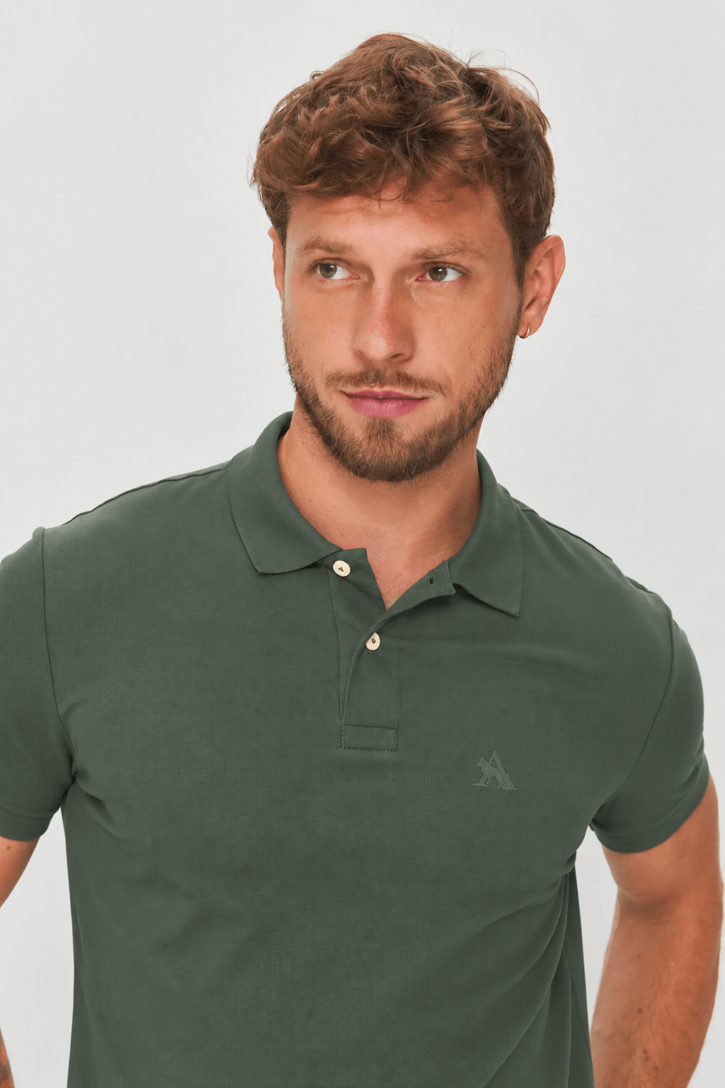 Polo Casual Com Elastano Masculina Acostamento Verde Folhagem
