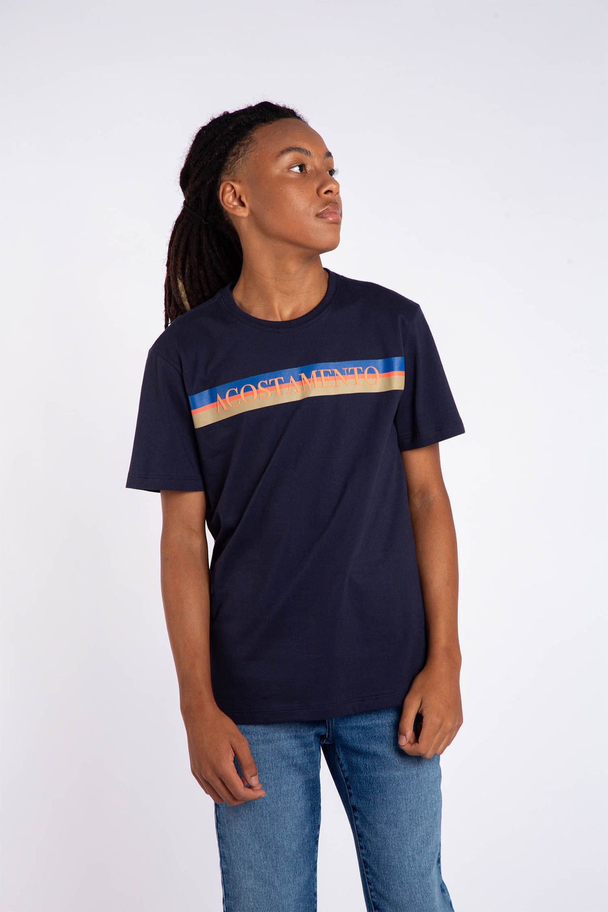 Camiseta Colorful Young Menino Acostamento Marinho