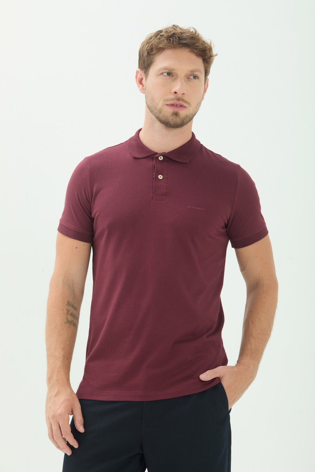 Polo Básica Masculina Acostamento Bordo Malbec