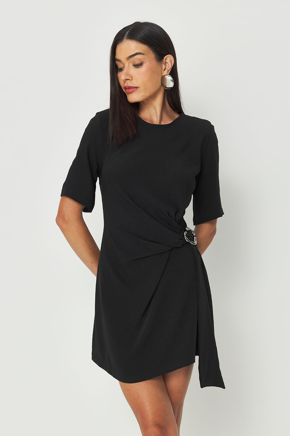 Vestido Curto Com Argola Lateral ACT Feminino Preto