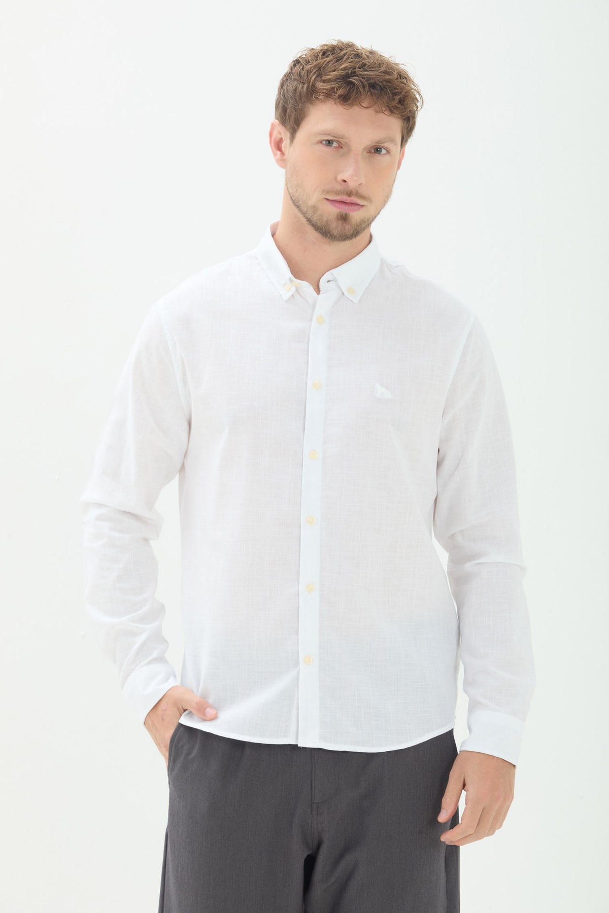 Camisa Manga Longa Casual Masculina Acostamento Off White