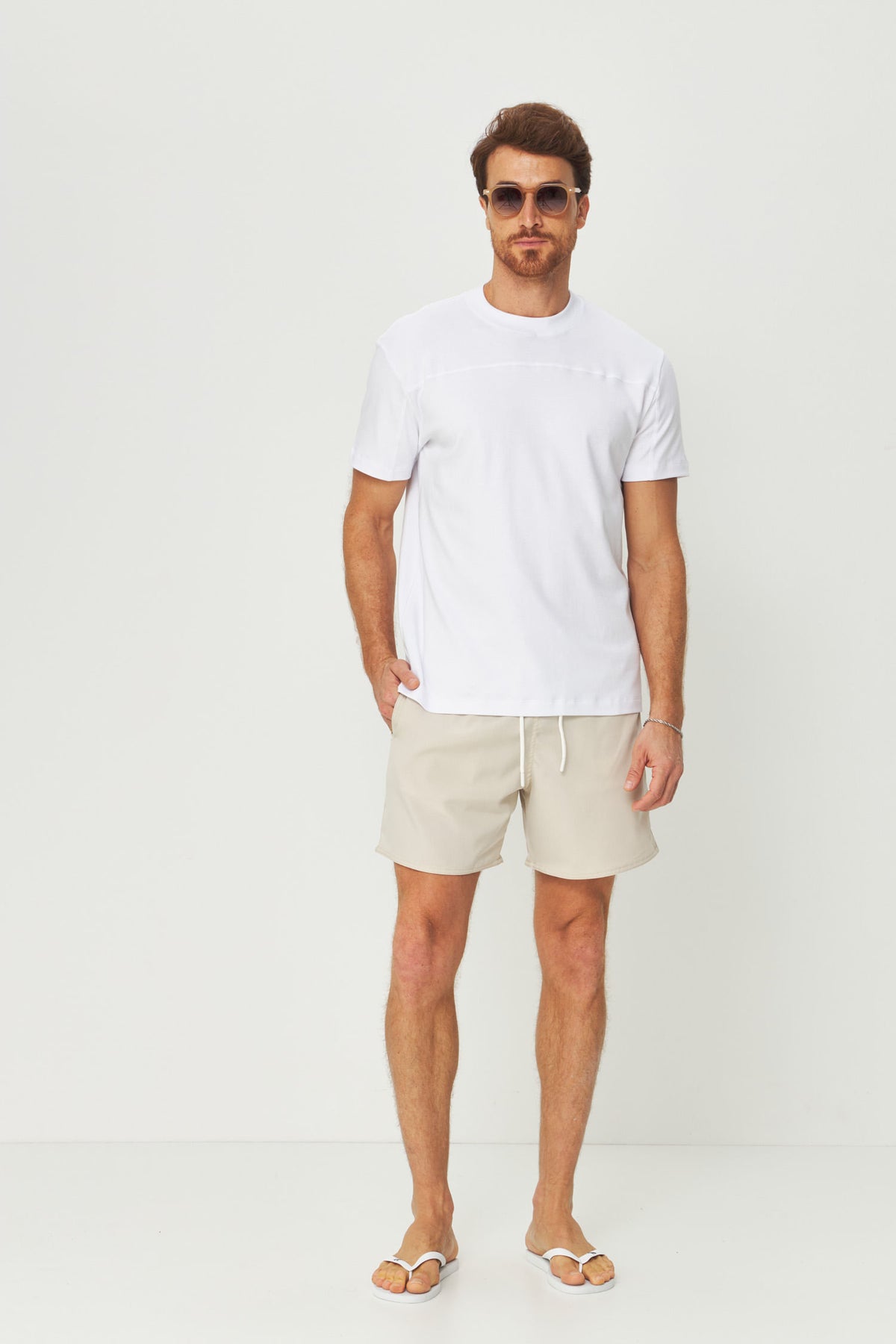 Short Nylon com Cordão no Cós Masculino Acostamento Bege