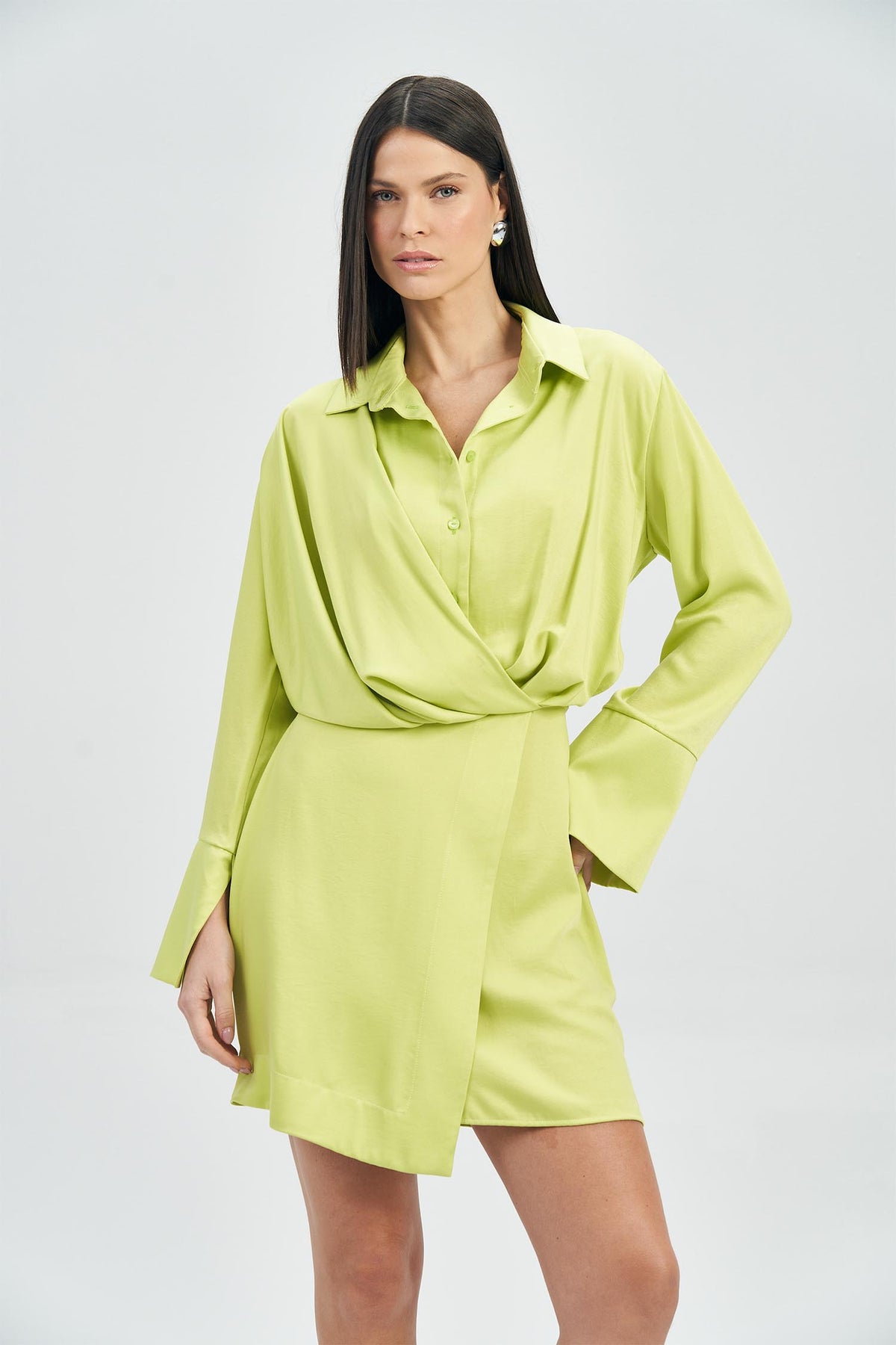 Vestido Curto Transpasse Feminino Acostamento Citrus Green