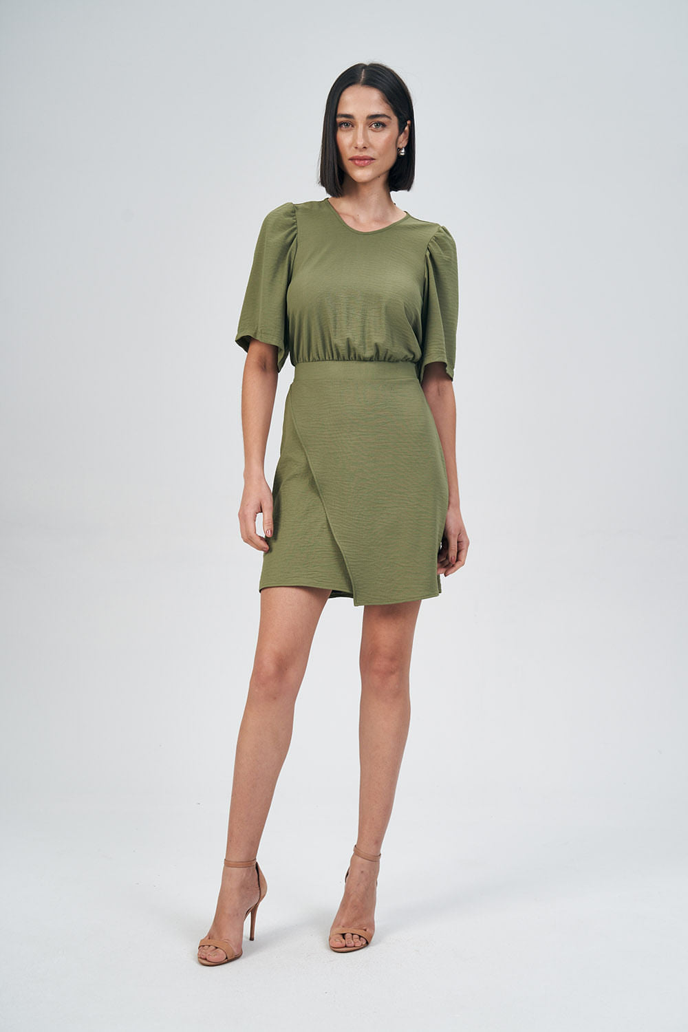 Vestido Acinturado Fashion Feminino Acostamento Deep Olive
