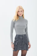 Blusa Canelada Gola Alta ACT Feminina Mescla