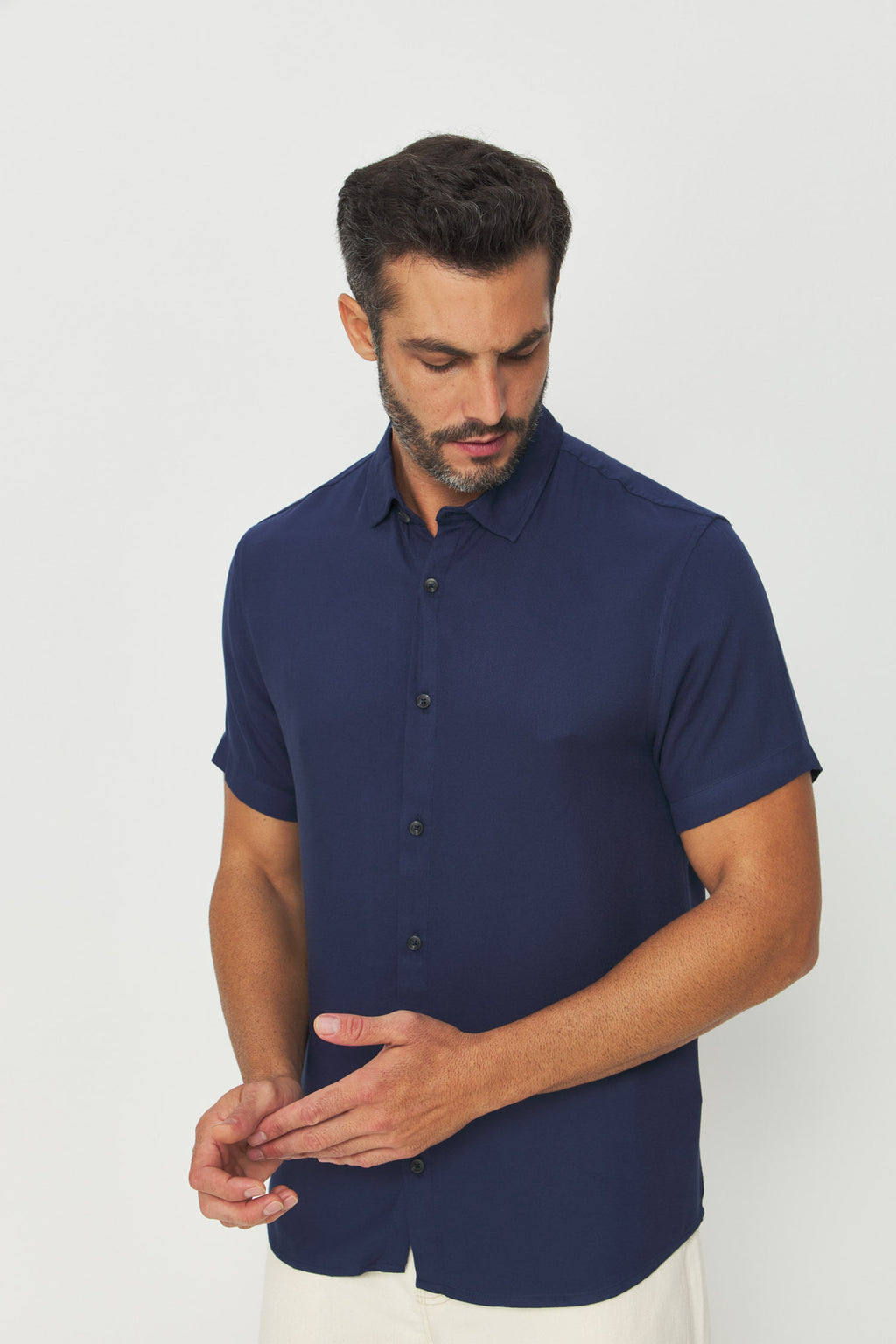 Camisa Manga Curta Leve Masculino Acostamento Marinho