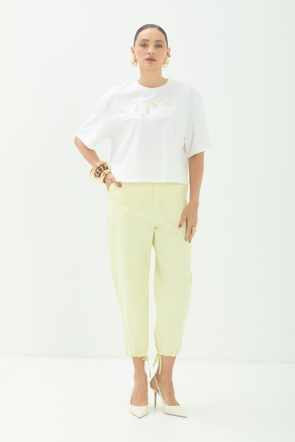 T-Shirt Ampla Casual  ACT Feminino Off White