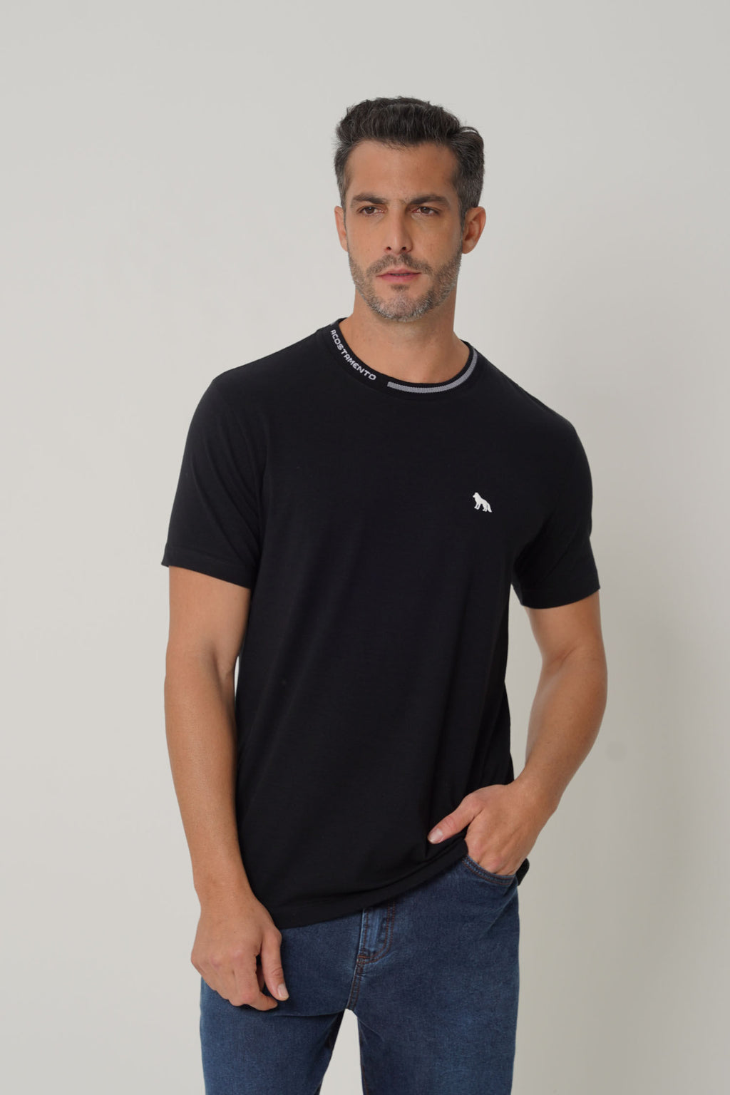 Camiseta Elastano Lobo Masculina Acostamento Preto