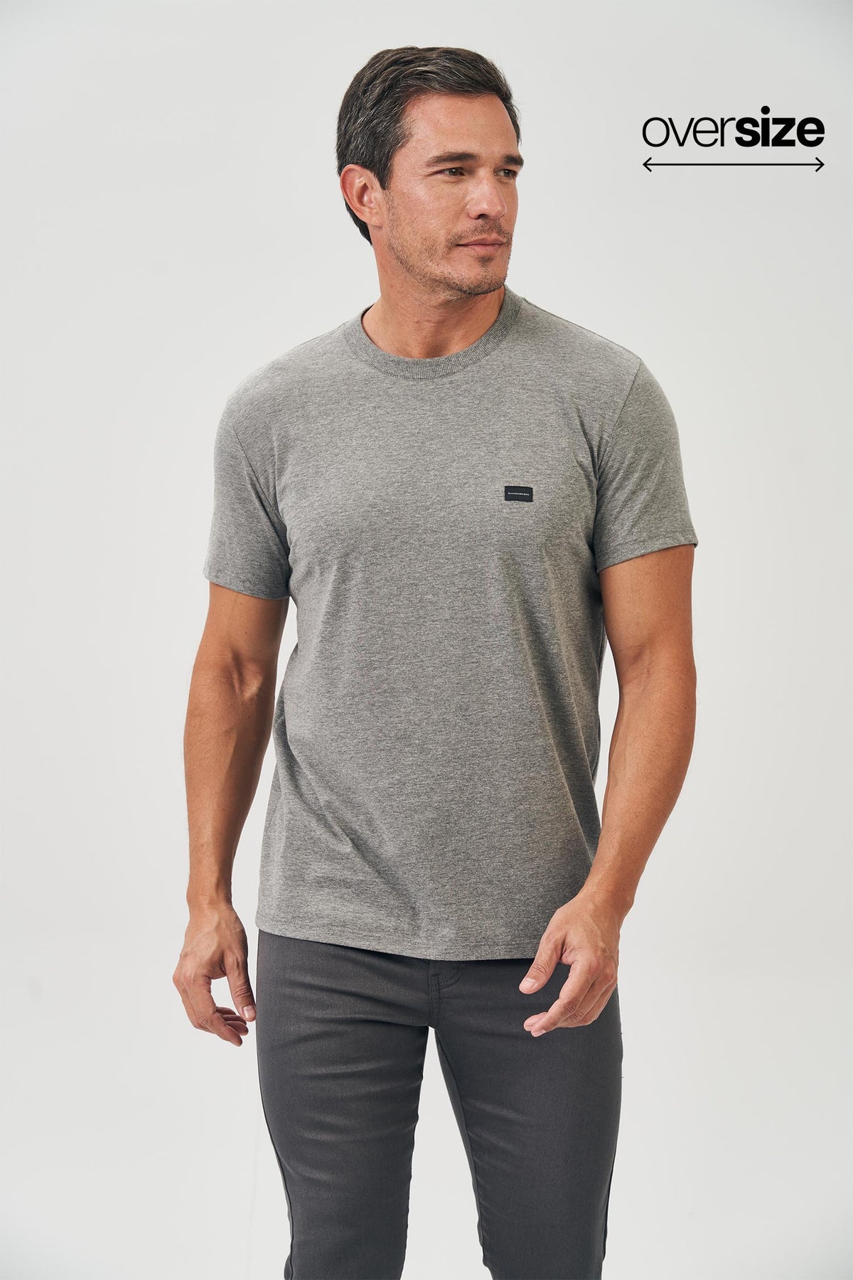 Camiseta Tag Local Masculina Oversize Acostamento Mescla Grafite