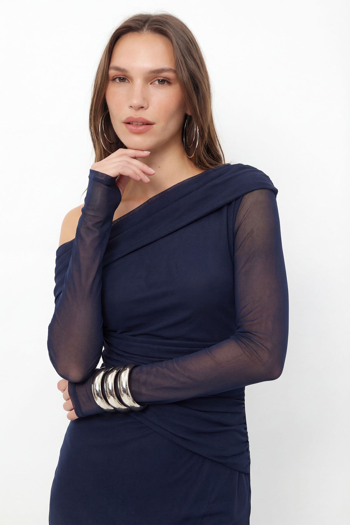 Vestido Midi Manga Longa ACT Feminino Royal Blue