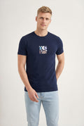 Camiseta Casual Abstrata Masculina Acostamento Marinho