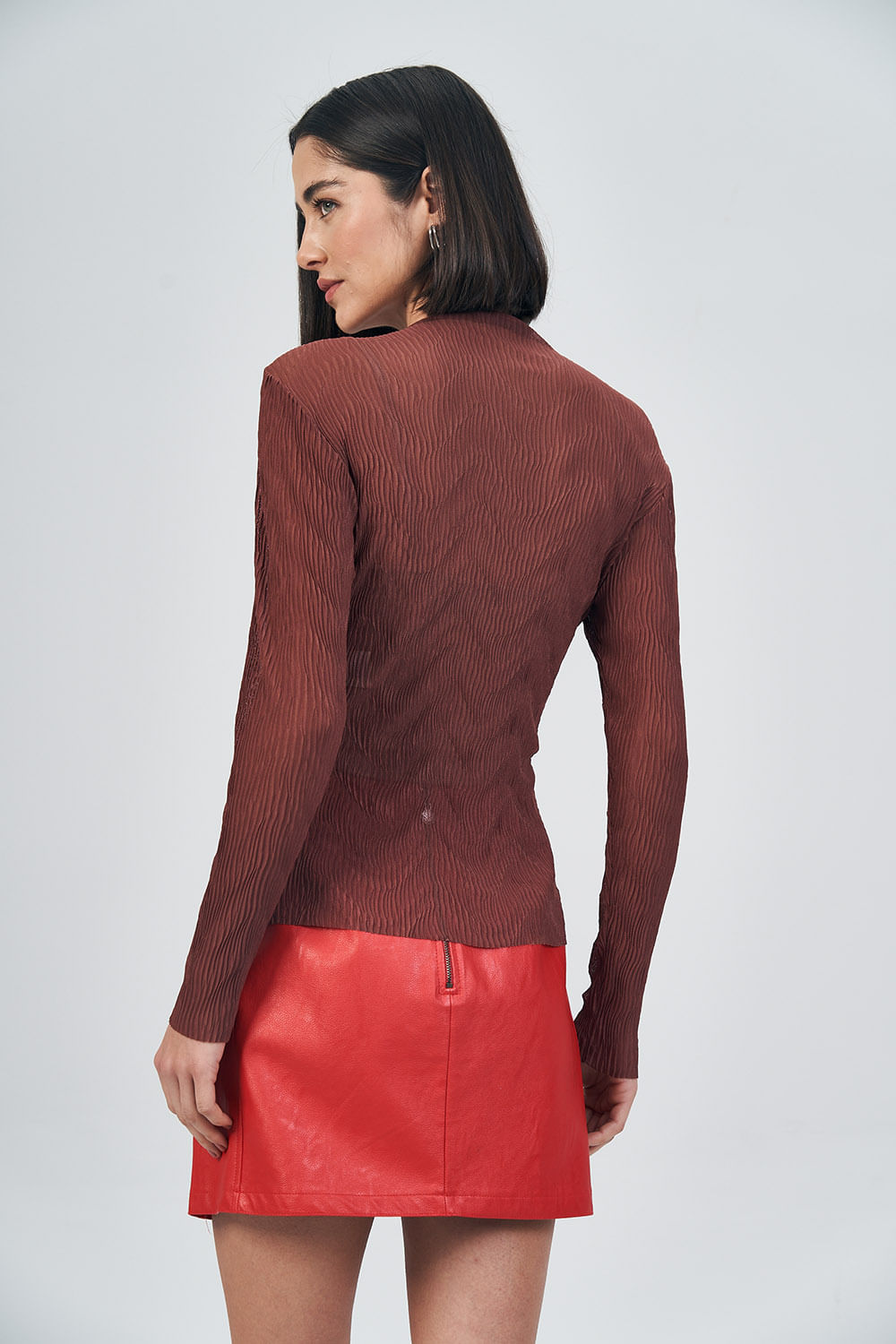 Blusa Manga Longa Texture Feminina Acostamento Coffee