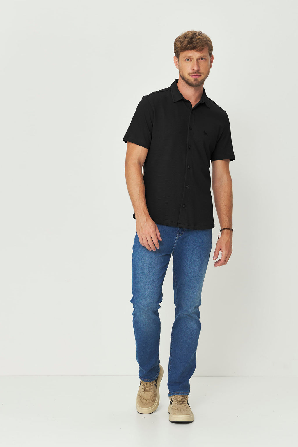 Camisa Lobo Social Masculina Acostamento Preto