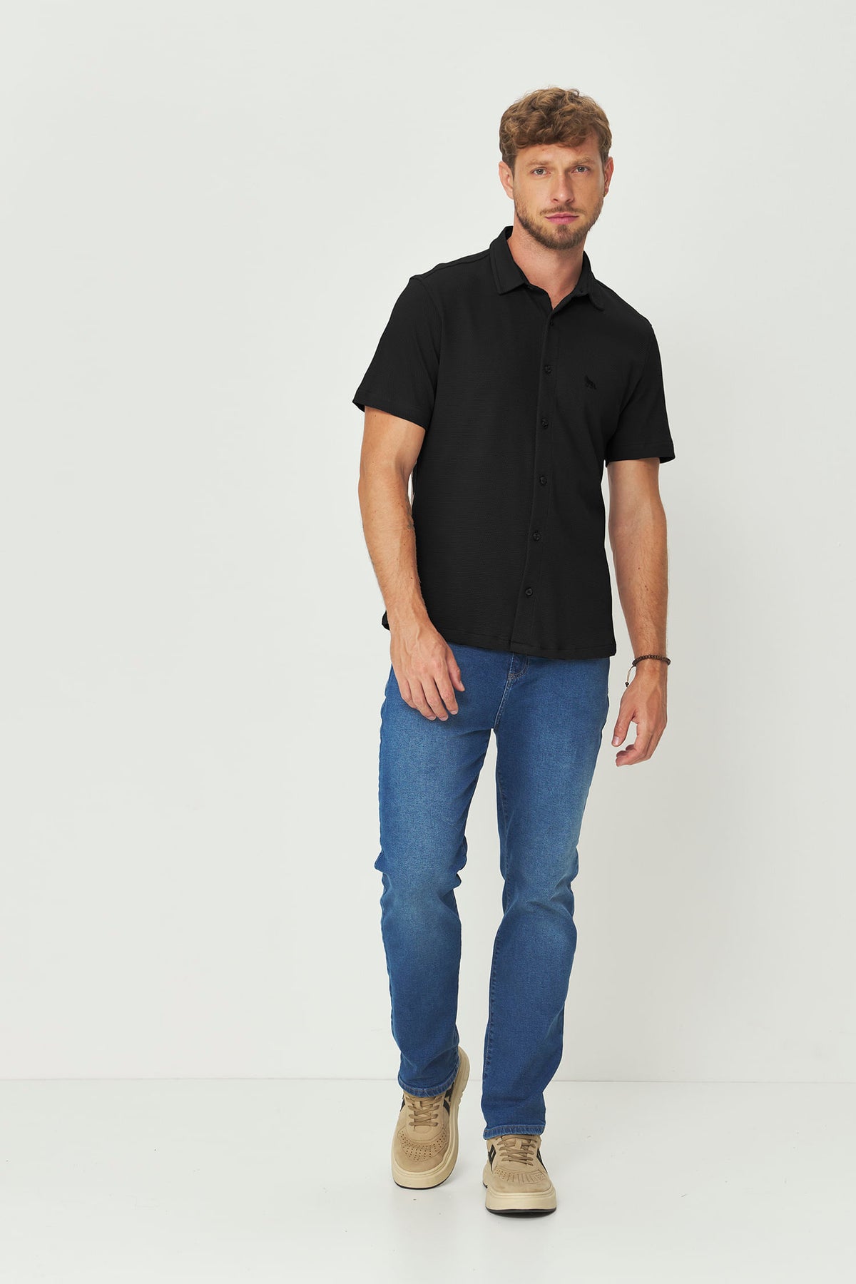 Camisa Lobo Social Masculina Acostamento Preto