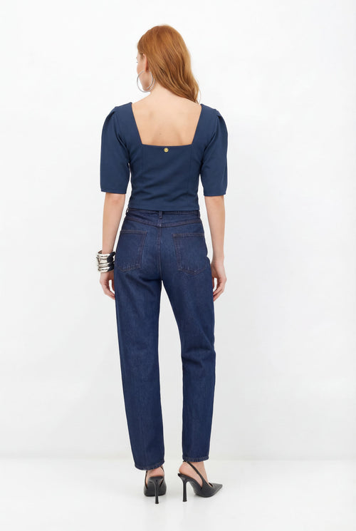 Blusa Decote Reto Manga Ampla ACT Feminina Royal Blue