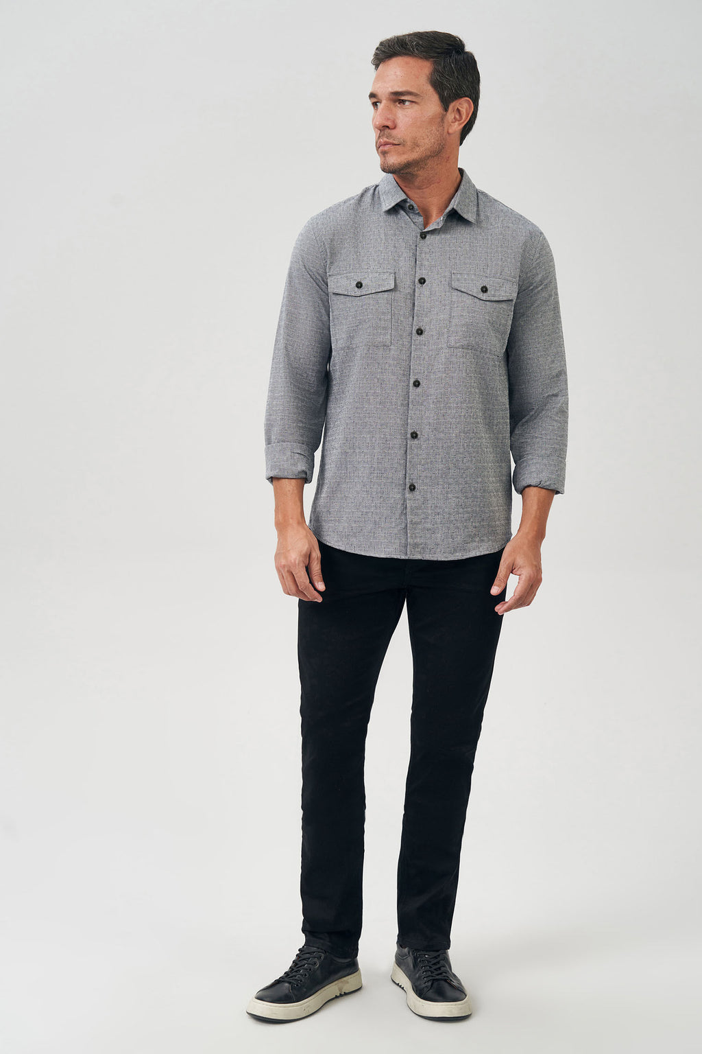 Camisa Manga Longa Casual Masculina Acostamento Marinho