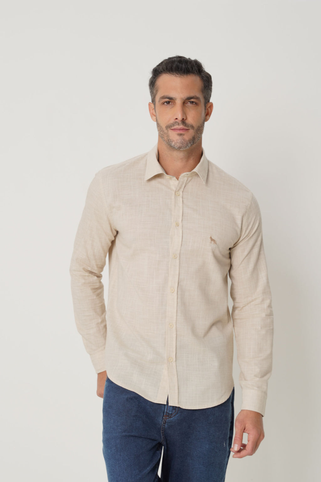 Camisa Algodão Manga Longa Masculina Acostamento Rafia