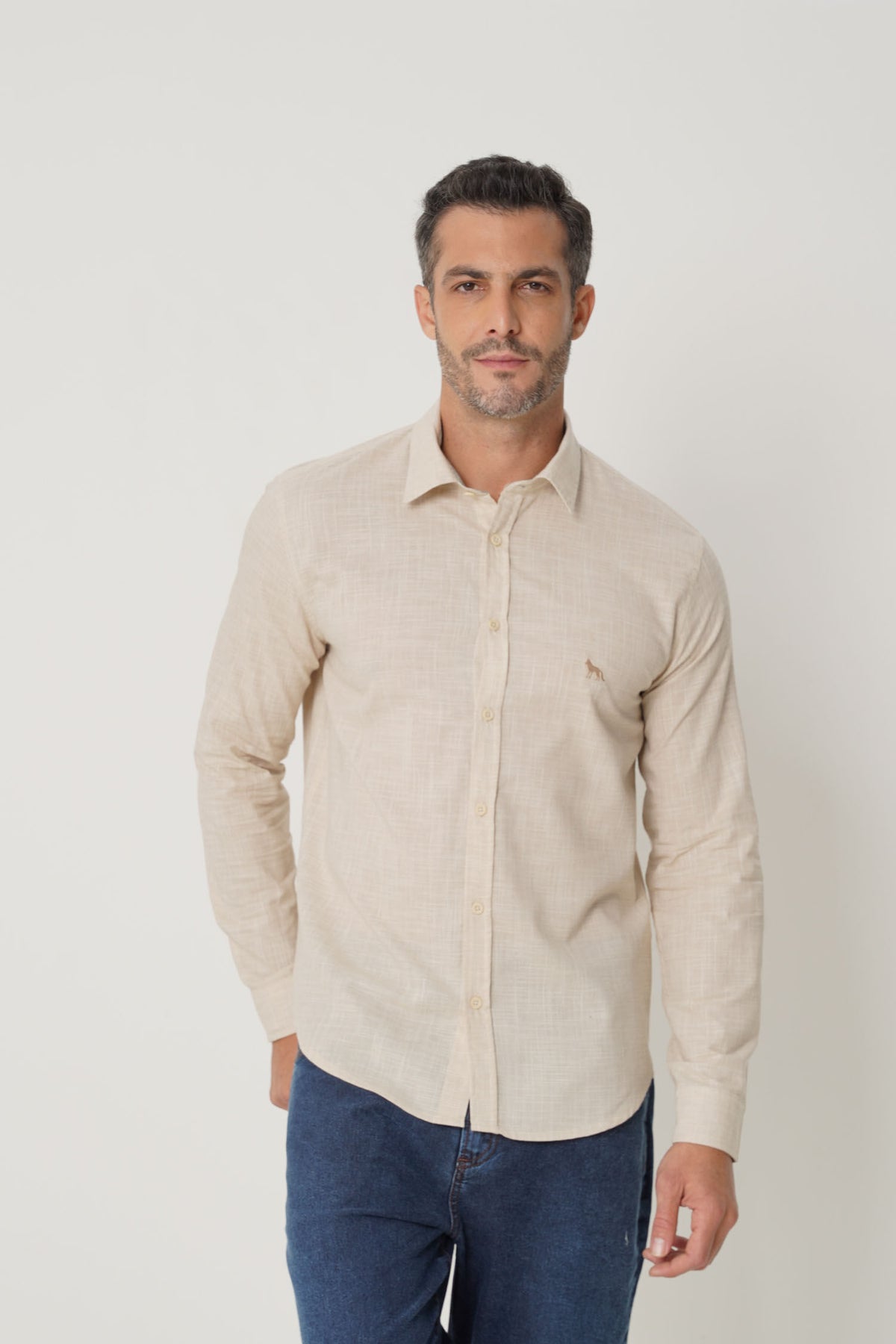 Camisa Algodão Manga Longa Masculina Acostamento Rafia