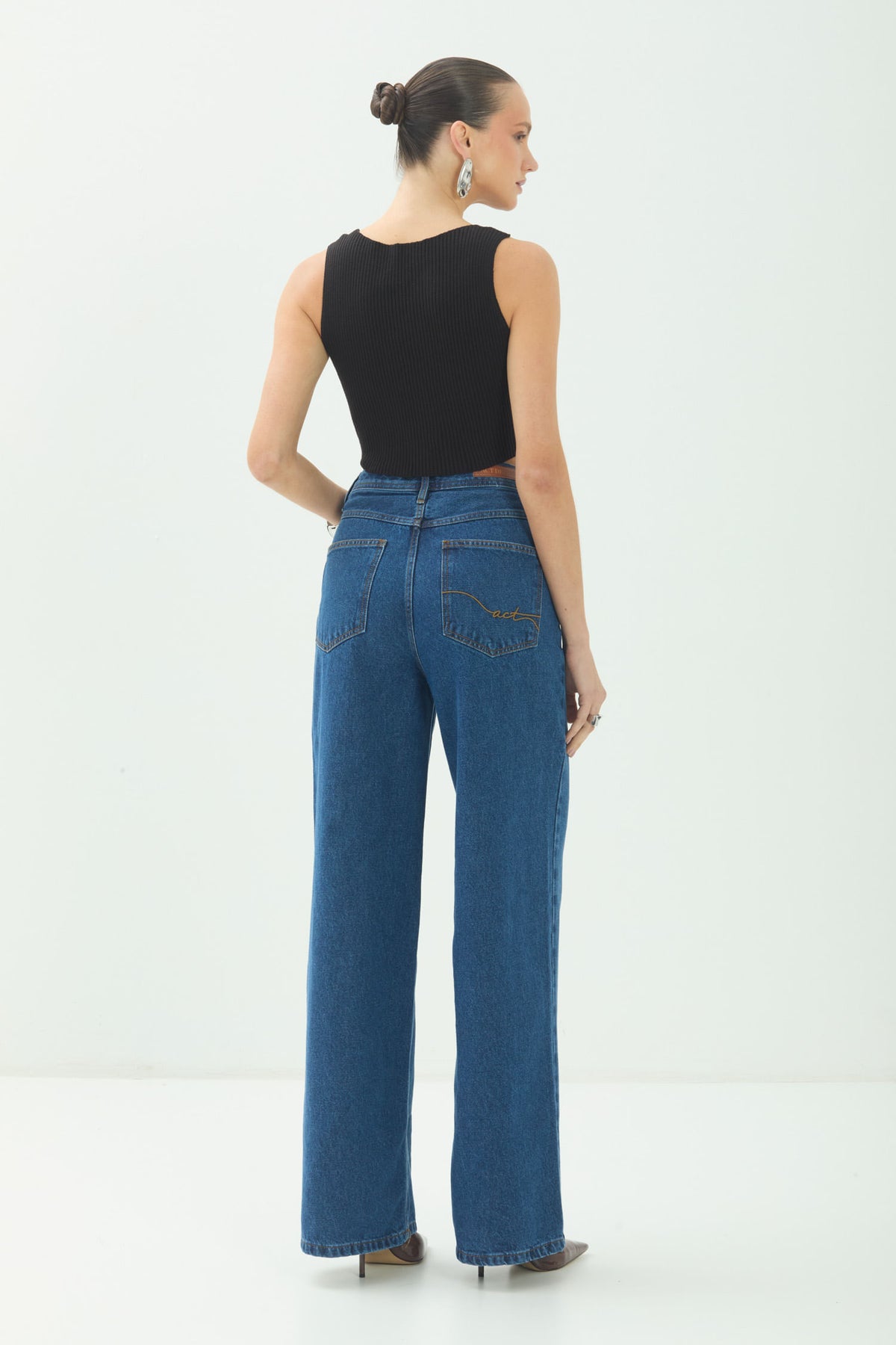 Calça Jeans Wide Leg Básica ACT Feminina Jeans Intermediario